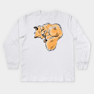 Orange Fluffy Sleepy Kitty Kids Long Sleeve T-Shirt